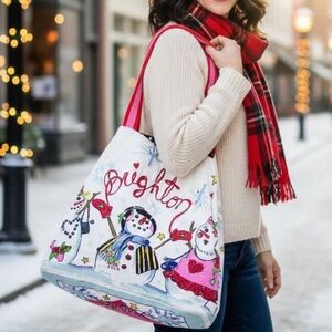 Brighton Happy Holidays Christmas canvas tote bag 15x8x13”